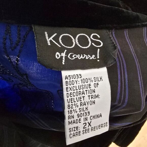 KOOS Of Course Blue and Black Patterned Button-Up Shirt Size 2X 100% Silk - Picture 7 of 9